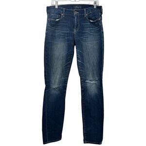 Lucky Brand Sofia Skinny Jeans Dark Wash Distressed Ripped Size 10 30 Grunge Y2K